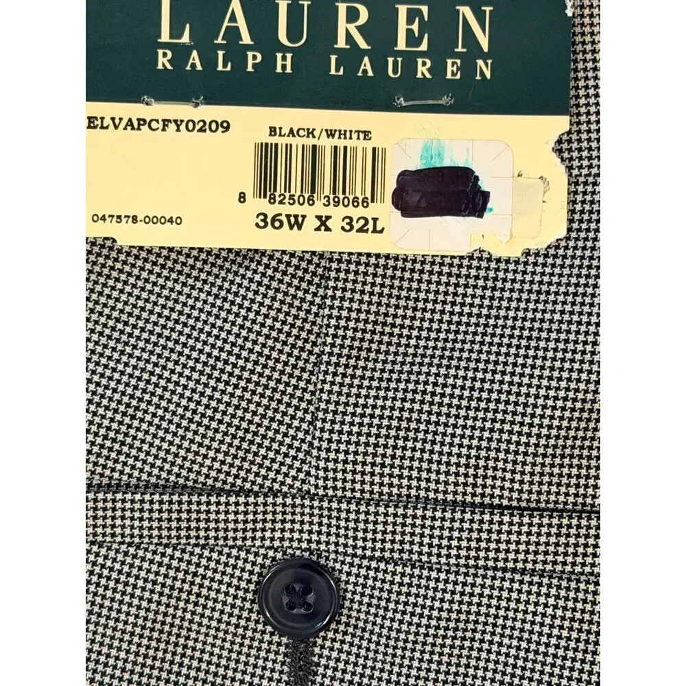 Lauren Ralph Lauren Mens 36x32 Dress Pants Black White Micro Check Flat Front